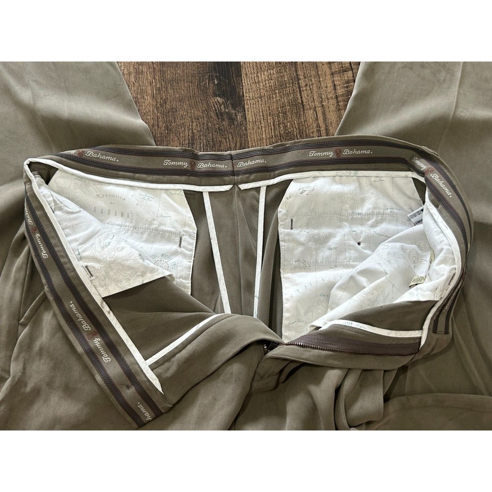 Tommy Bahama‎ Chino Pants Mens 36 Olive Green Silk Blend Straight Leg Pockets - Picture 7 of 11